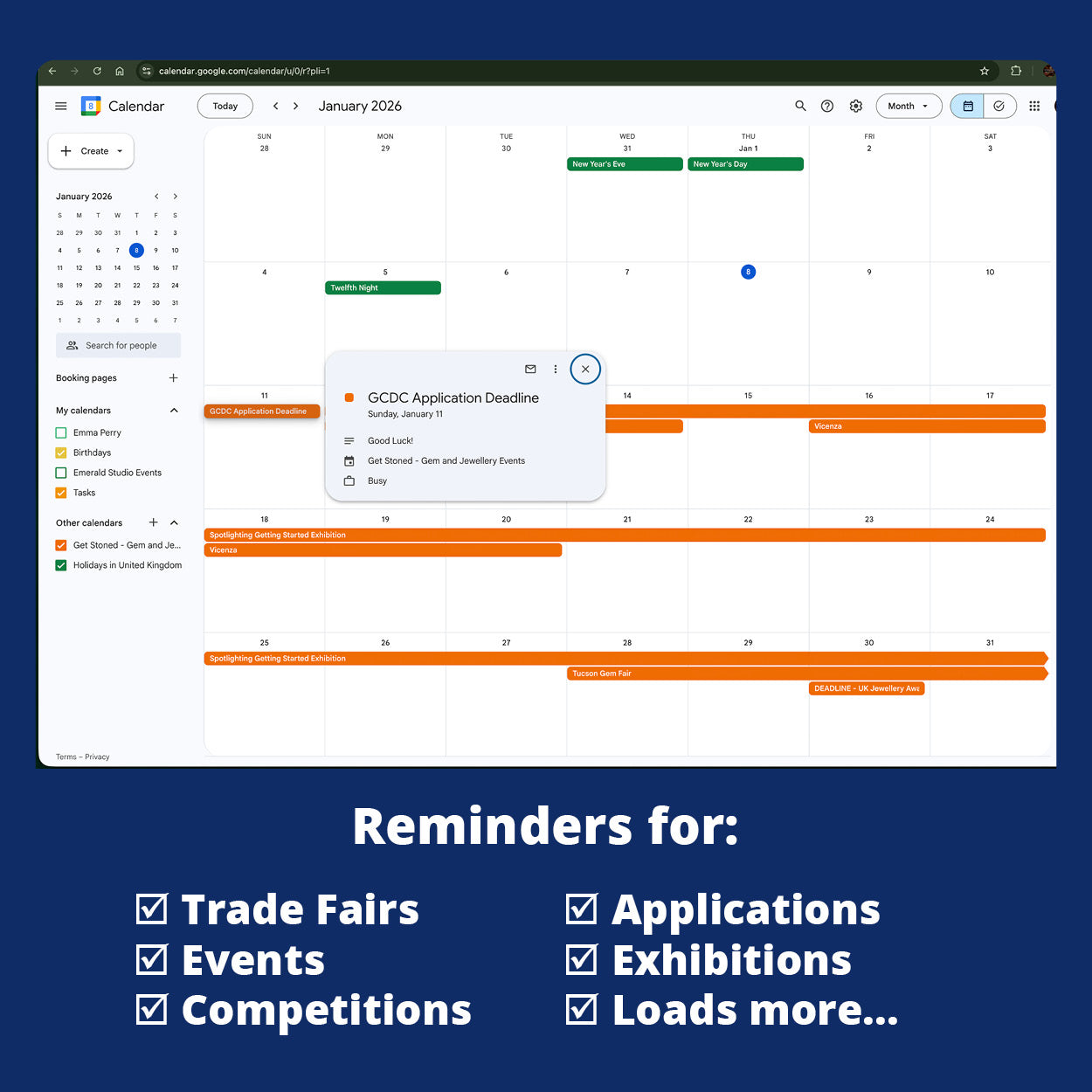 Jewellery and Gem Events Community Calendar