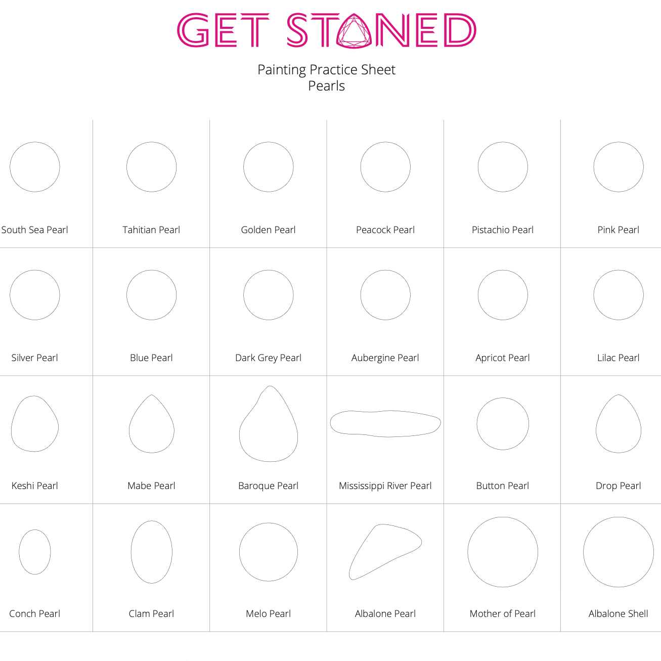 Gem Painting Practice Sheet - Pearls